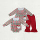 Sibling Baby Girl Kids Long Sleeves Embroidery Santa Plaid Christmas Romper Set RTS
