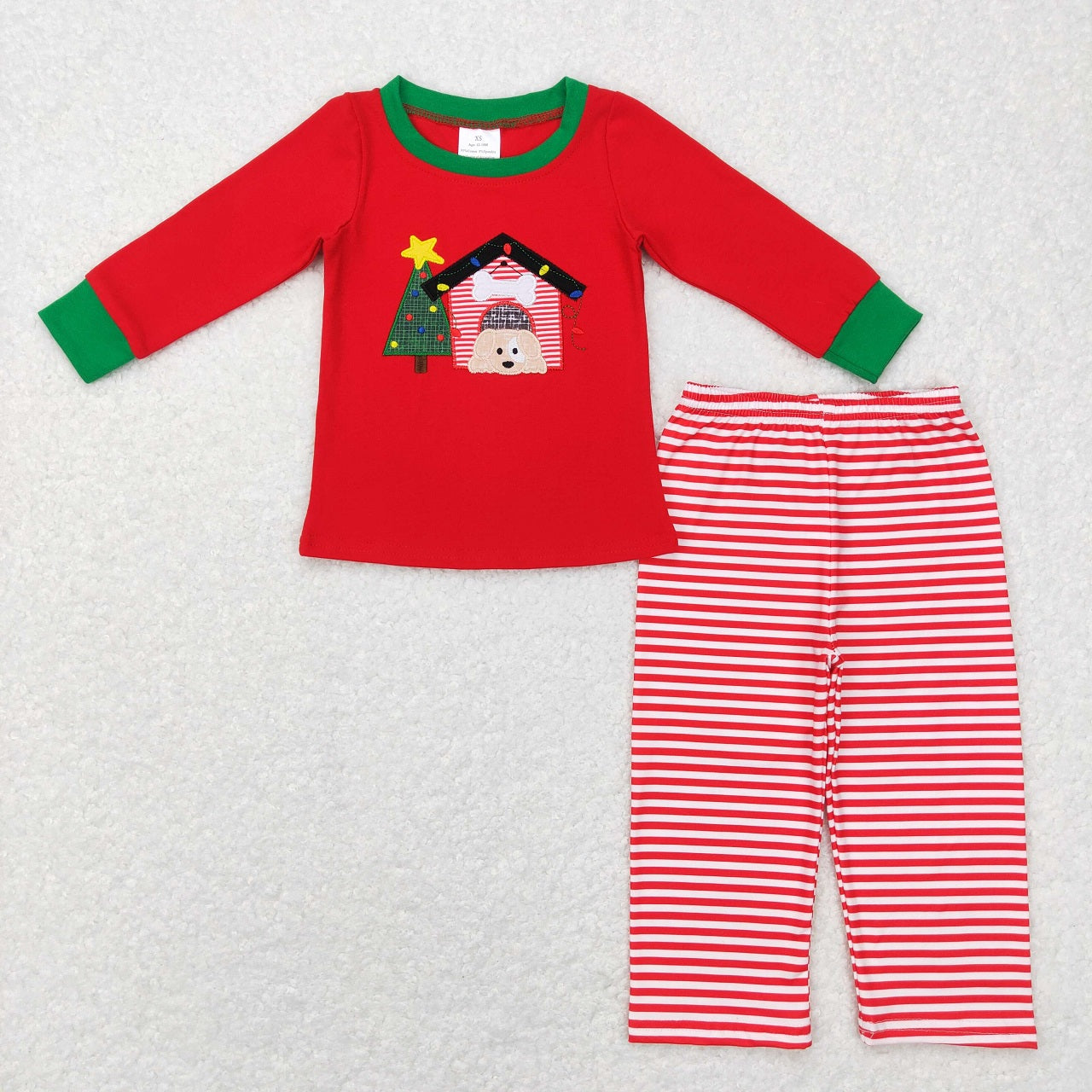 BLP0331 Christmas Baby Boy Long Sleeves Embroidery Dog Horse Stripes Pants Outfit Pajamas