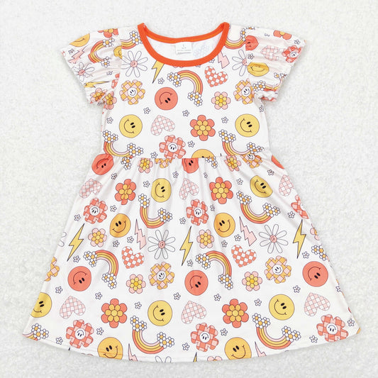 GSD0404 Baby Girl Short Sleeves Face Floral Hearts Dress