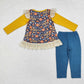 Sibling Girls Kids Embroidery turkey Tunic Pants Thanksgiving Set Clothes RTS