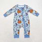 Baby Boy Halloween Blue Dogs Pumpkin Zipper Long Sleeves Romper