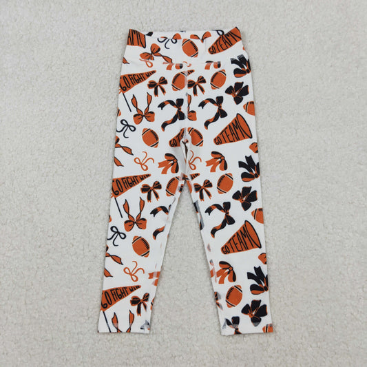Baby Girls Kids Orange Football Bows Team Cheer Yoga Active Pants Bottom RTS