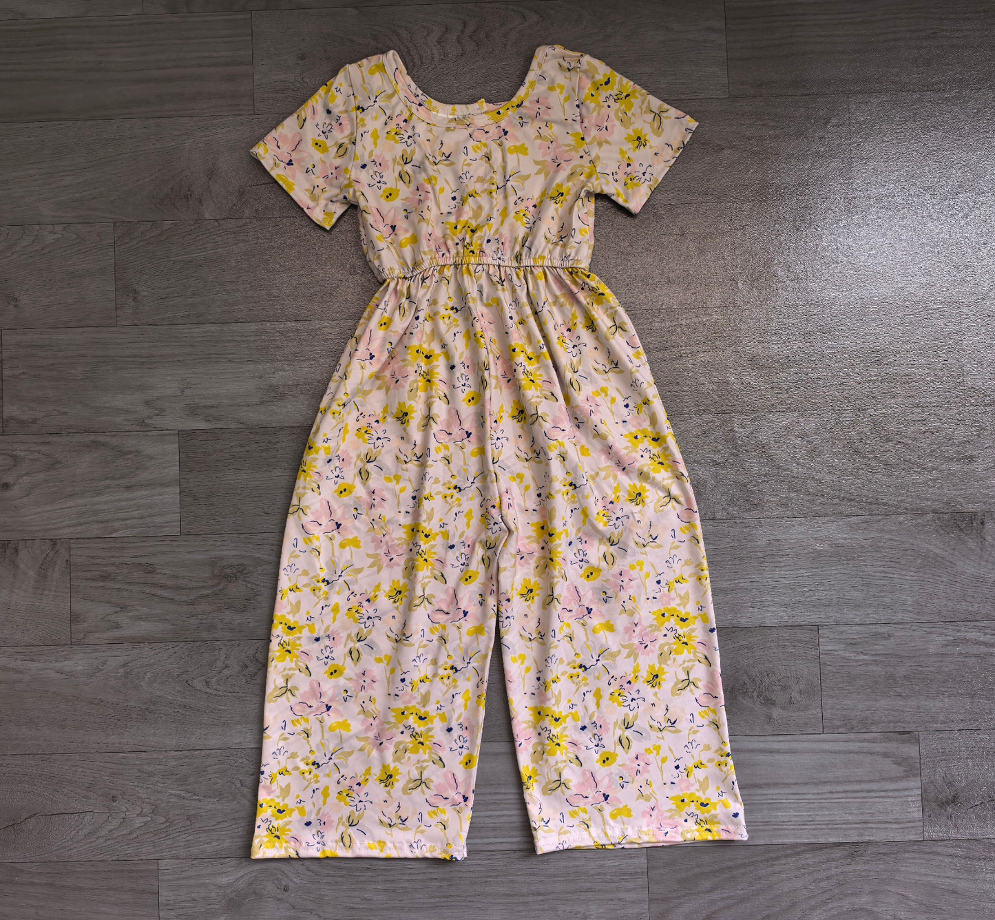 ( No moq ) Preorder Baby Girls Kids Short Sleeves Flower Pants Jumpsuit Yellow Clothes