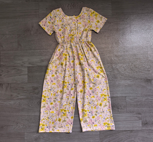 ( No moq ) Preorder Baby Girls Kids Short Sleeves Flower Pants Jumpsuit Yellow Clothes