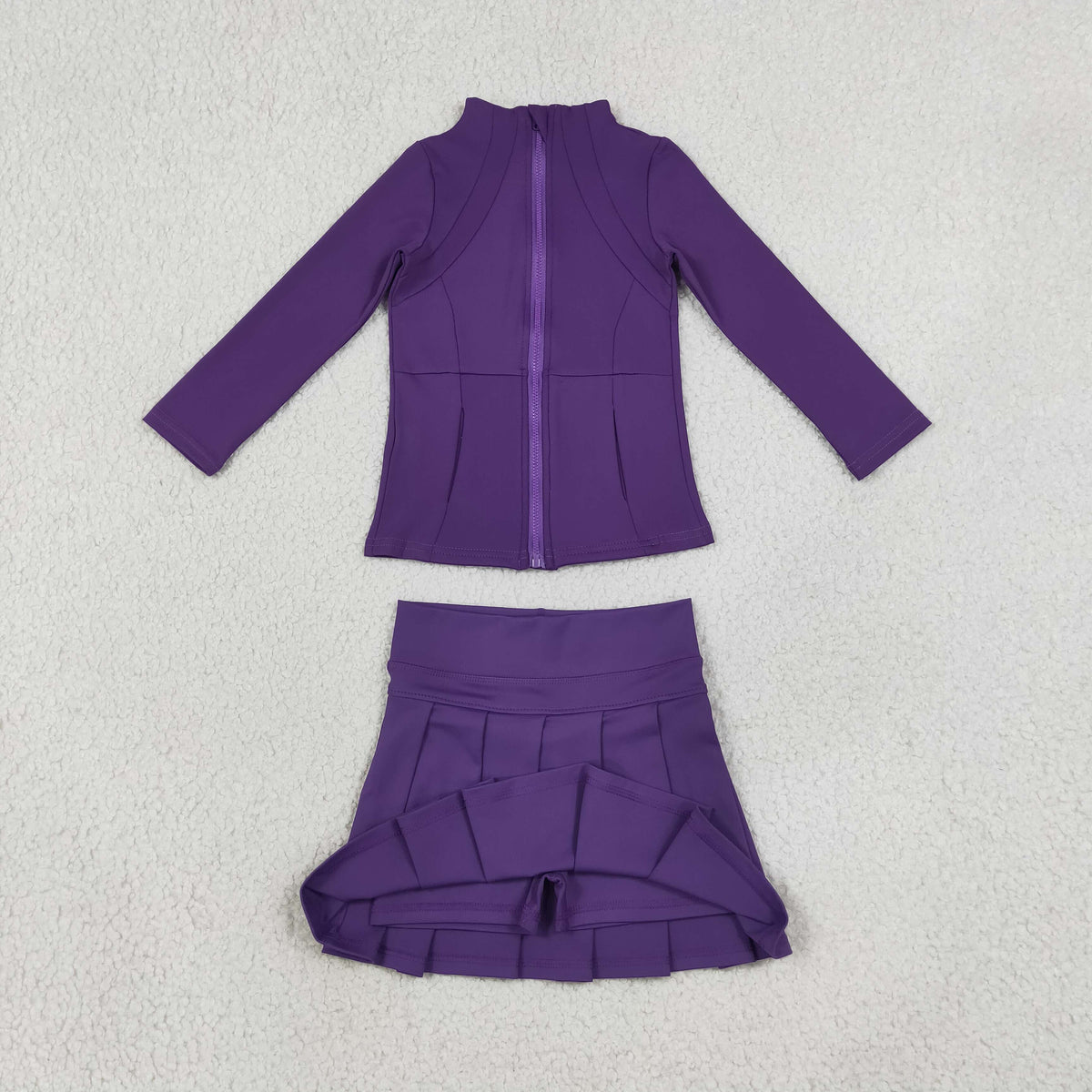 Baby Girls Kids Long Sleeves Zipper Cardigan Skirt Shorts Purple Set Yoga Active Clothes RTS