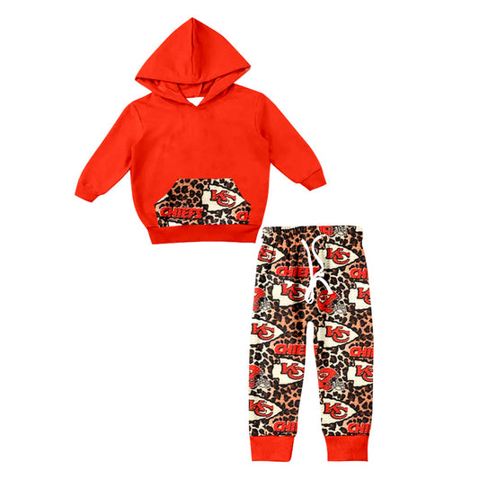 Baby Kids Toddler Red Hoodie Pockets Shirt KC Leopard Pants Team Set