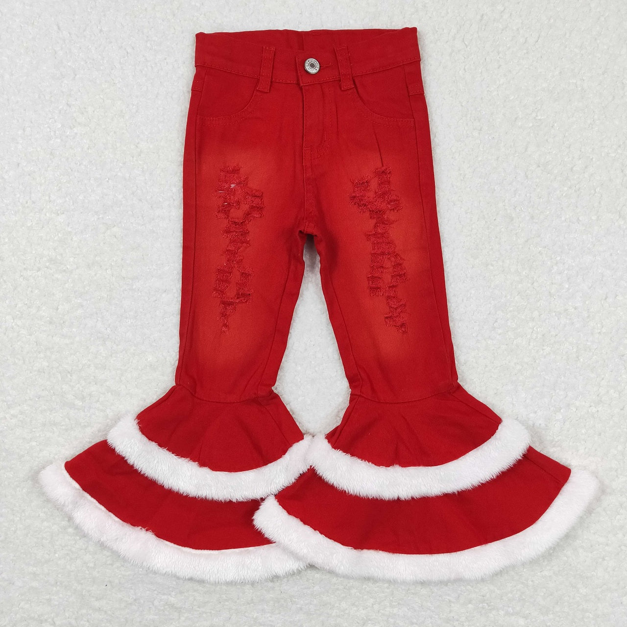 P0334 Baby Girl Christmas Red Denim Bell Pants Jeans