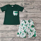 Promotion Baby Boy Green Pocket Shirt Dinosaur Shorts Summer Outfit