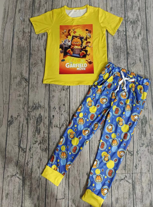 Baby Boy Short Sleeves Yellow Shirt Pants Cat Set