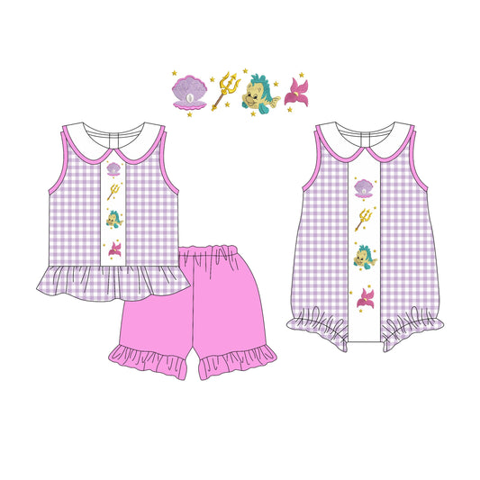 Baby Girl Princess Purple Checked Sibling Romper Set ( Moq 5 Each Style ) 3.17