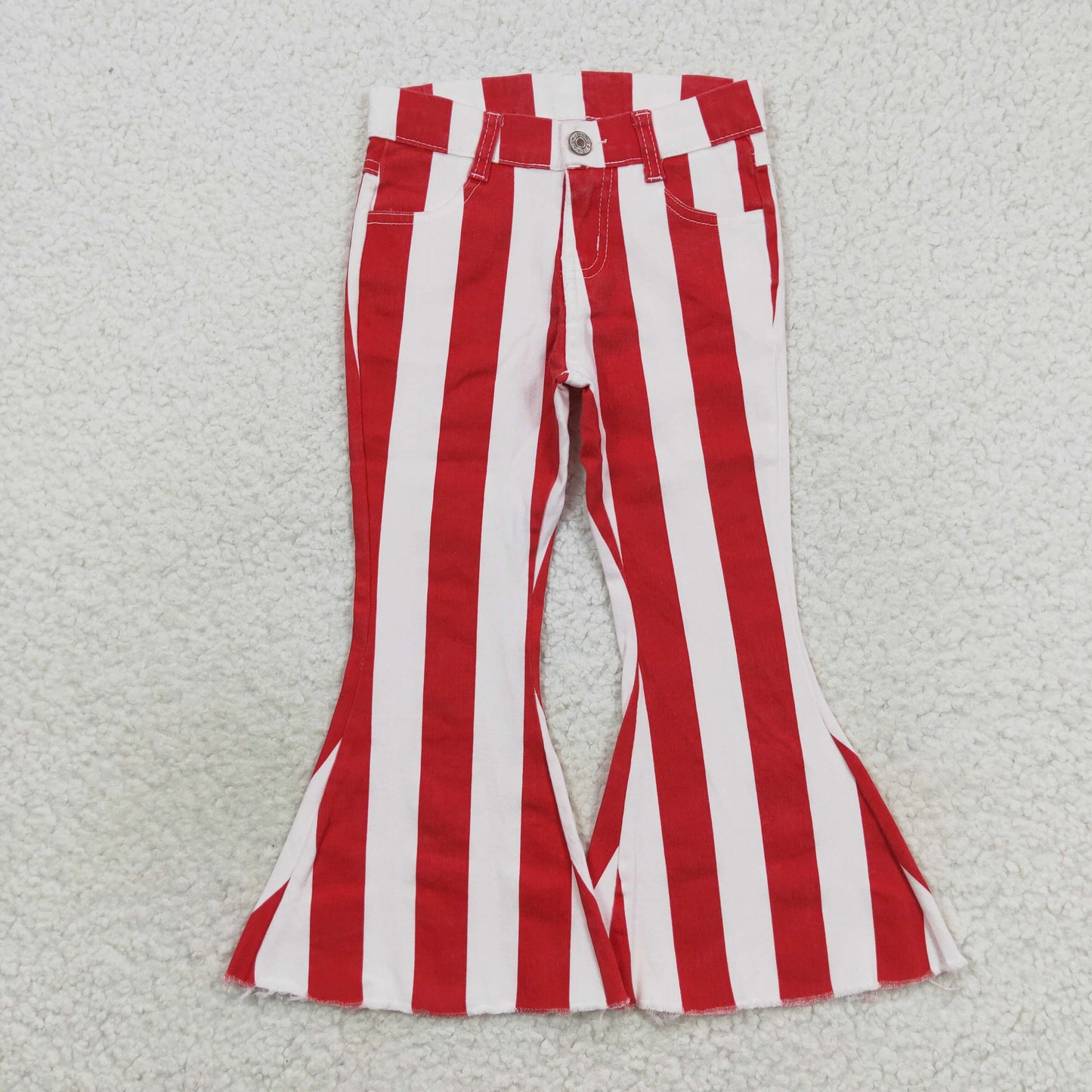 P0246 Baby Girl Red Stripes Denim Bell Pants Jeans