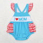 SR0683 Baby Girl Embroidery I Love Mom Blue Ruffle One Piece Romper