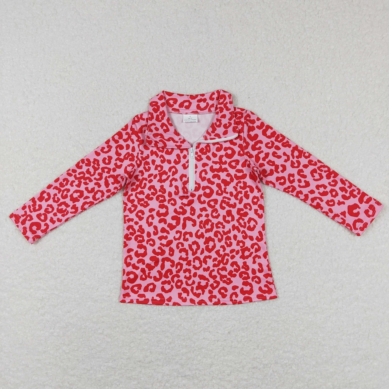 GT0414 Baby Girl Long Sleeves Leopard Zipper Pink Shirt Tops