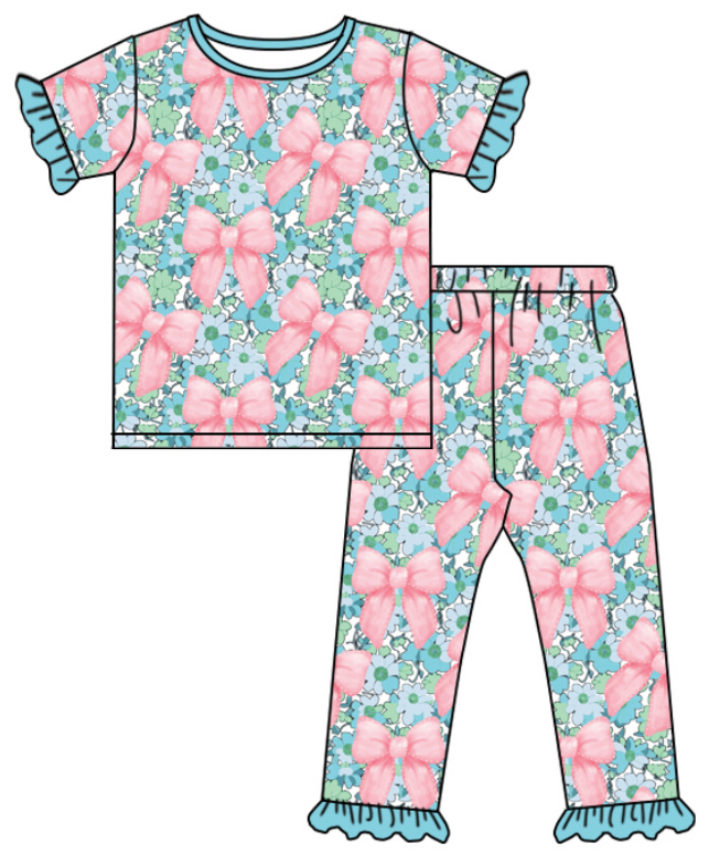 Baby Girl Flower Bows Sibling Matching Dress Romper Blue Clothes Set ( Moq 5 Each style )