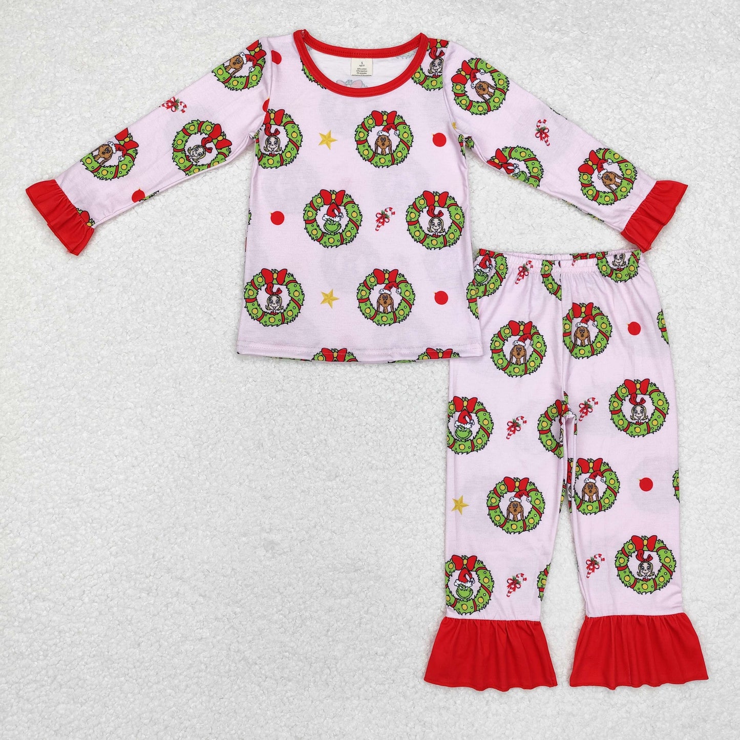 Baby Girl Christmas Long Sleeves Face Shirt Pants Pajamas Pink Set