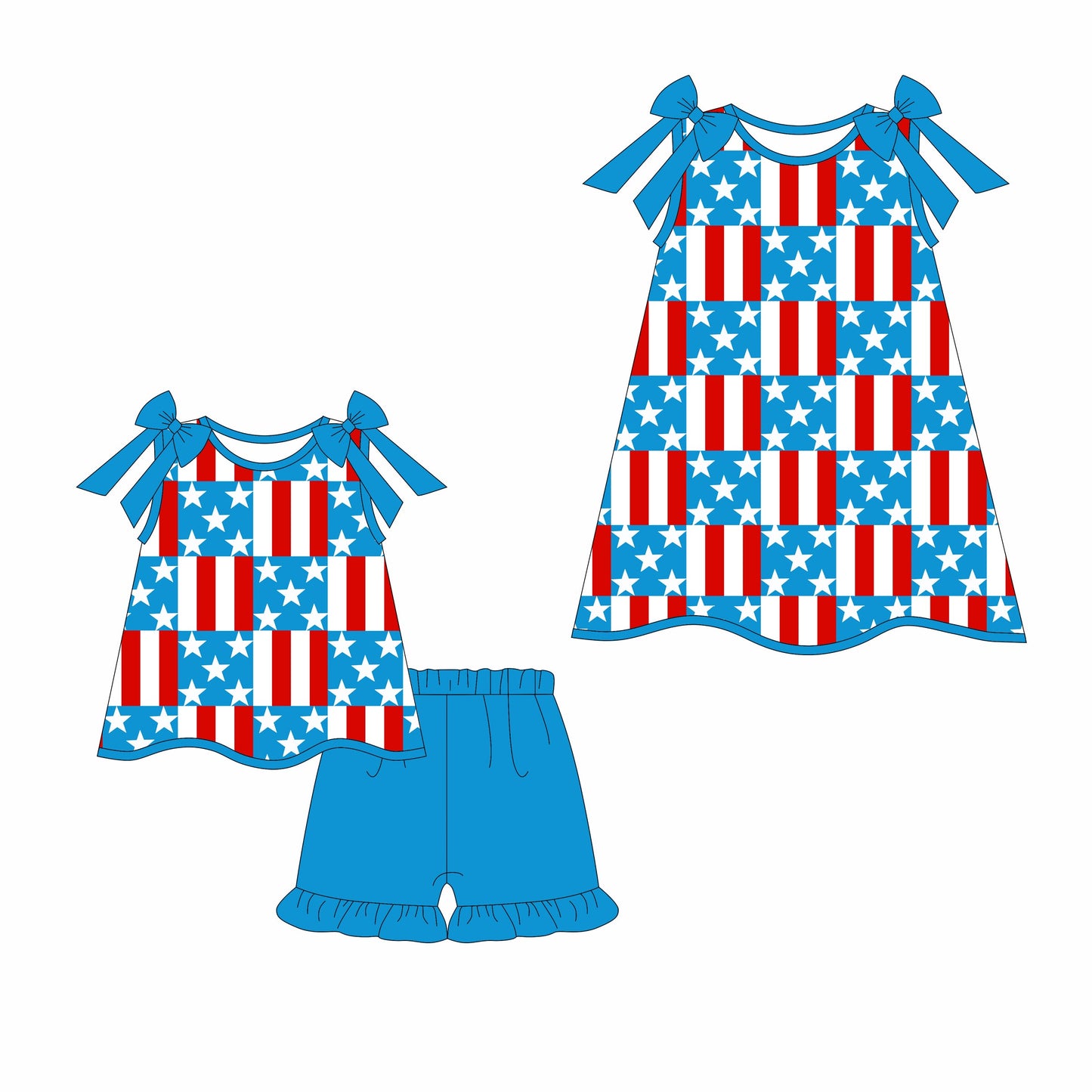 Baby Girl Straps July 4th Flags Sibling Dress Set ( Moq 5 Each Style ) 3.17