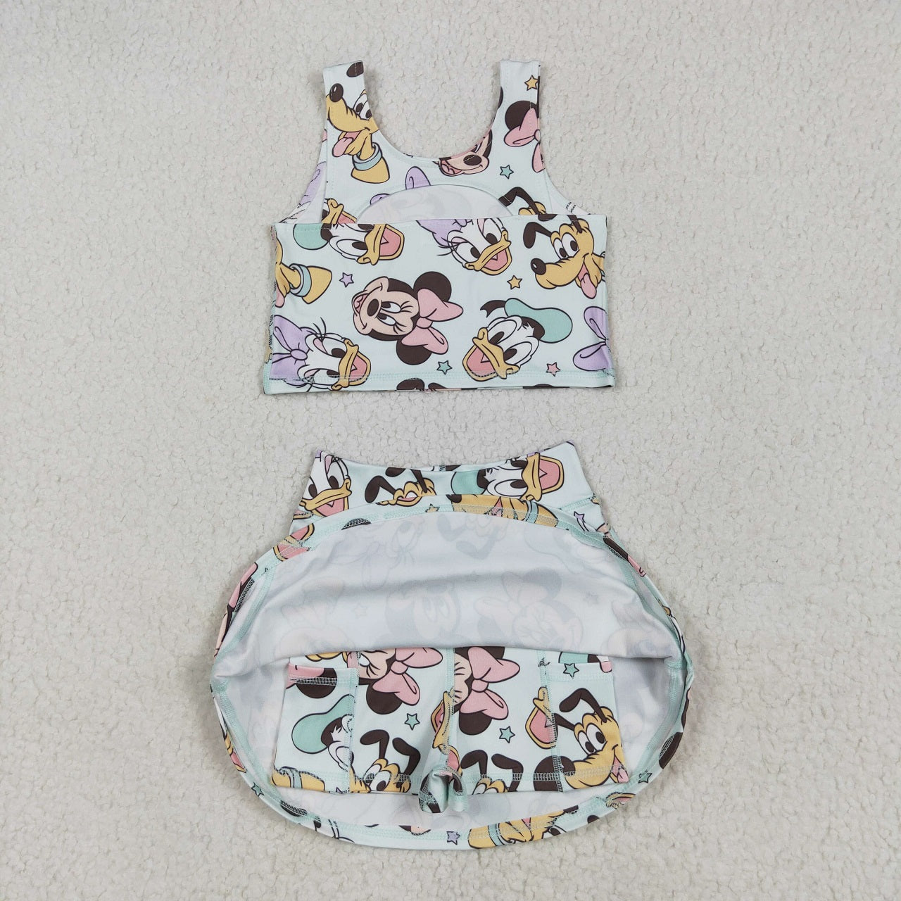 Baby Girl Sleeveless Mouse Yoga Active Wear Skort Set Sibling Cartoon Clothes RTS