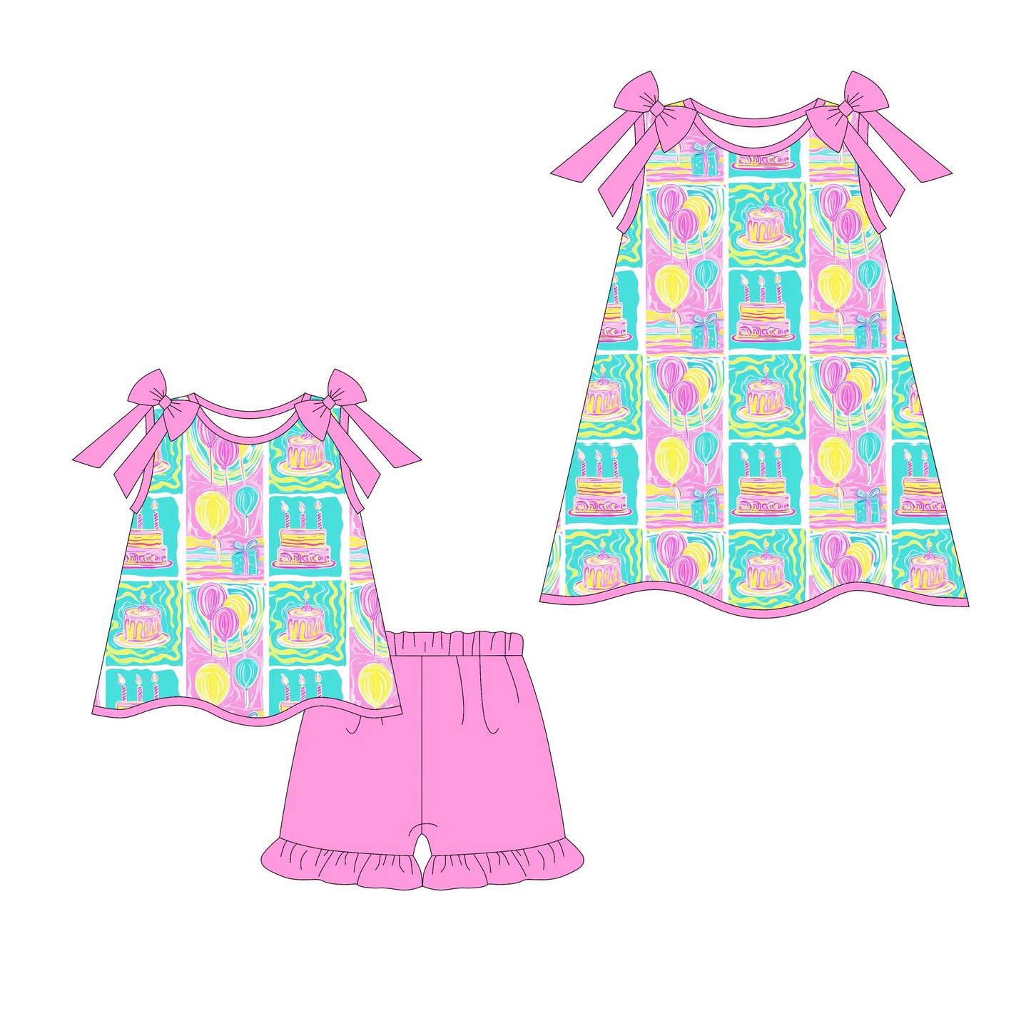 Baby Girl Straps Cakes Birthday Sibling Dress Set ( Moq 5 Each Style ) 3.17