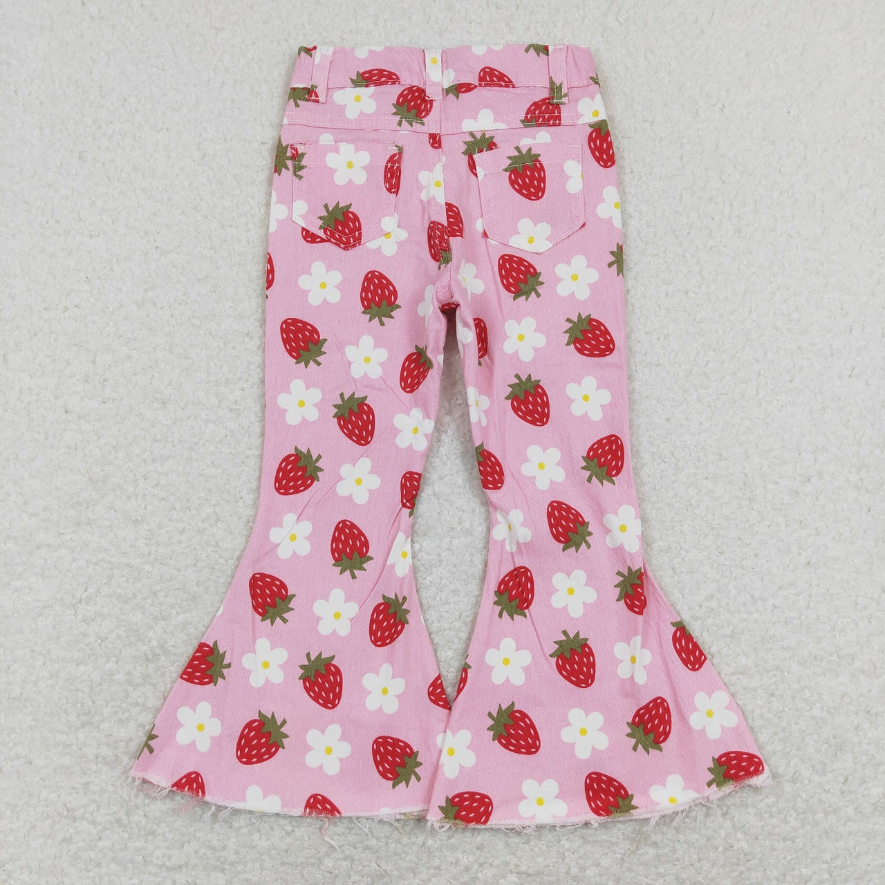 P0396 Baby Girl Strawberry Floral Pink Denim Jeans Bell Pants