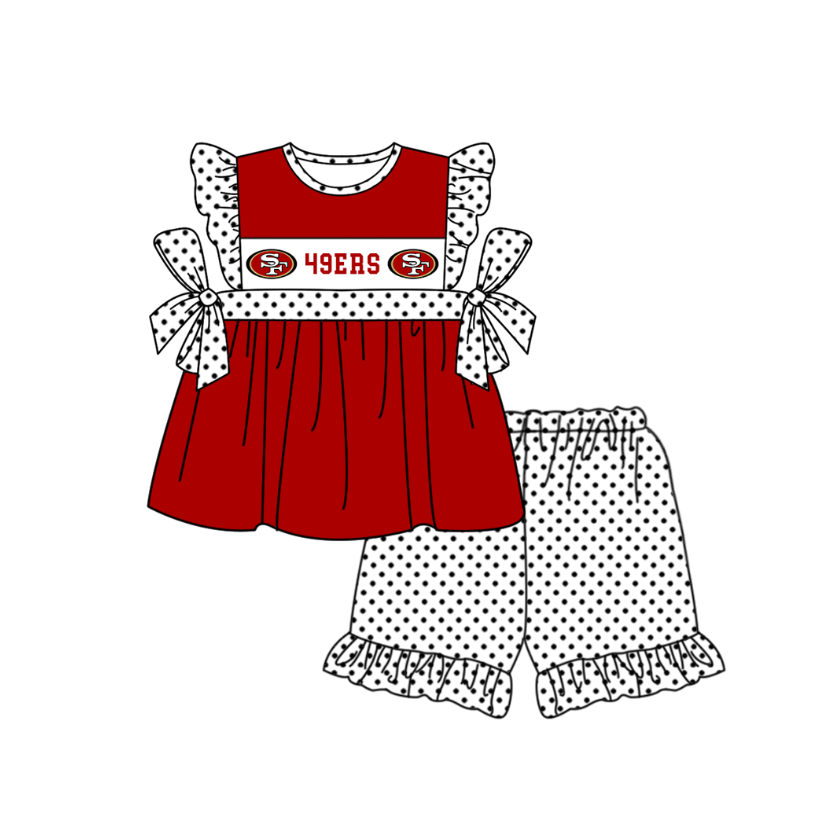 ( Moq 5 ) Baby Girls Toddler Short Sleeves Tunic Dots Shorts Team Red Set