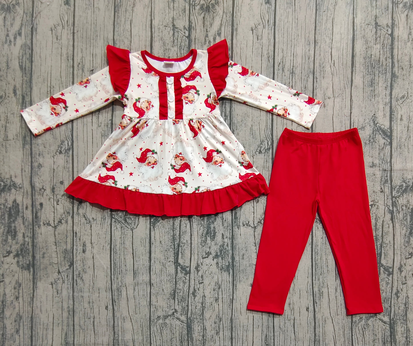 Baby Girl Long Sleeves Christmas Santa Tunic Red Pants Clothes Set RTS