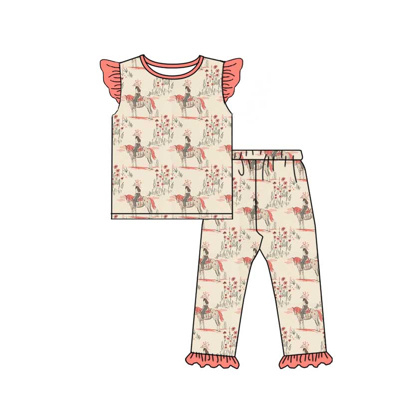 Baby Girl Short Sleeves Cowgirl Shirt Pants Pajamas Western Set Moq 5