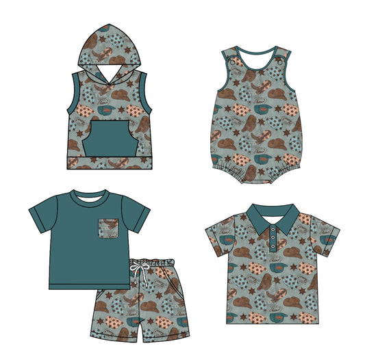Baby Boy Western Boots Hats Sibling Romper Shirt Set ( Moq 5 Each Style ) 2.10