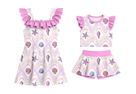 ( Moq 5 Each Style ) Baby Girls Kids Short Sleeves Bows Sibling Summer Ruffle Dress Set