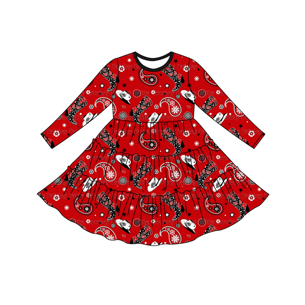 Baby Girl Western Boots Long Sleeves Red Dress