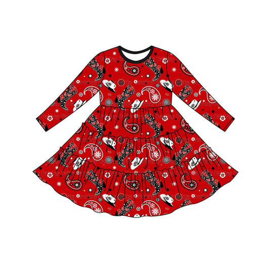 Baby Girl Western Boots Long Sleeves Red Dress