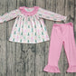 Baby Girl Long Sleeves Trees Bows Ruffle Tunic Pink Pants Christmas Set RTS