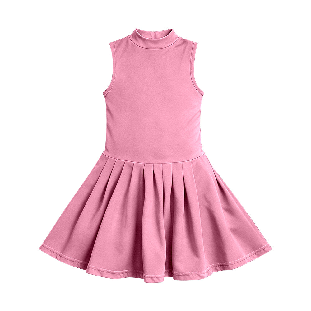( Moq 5 ) Preorder Baby Girls Sleeveless Pink Shorts Knee Length Yoga Active Dress