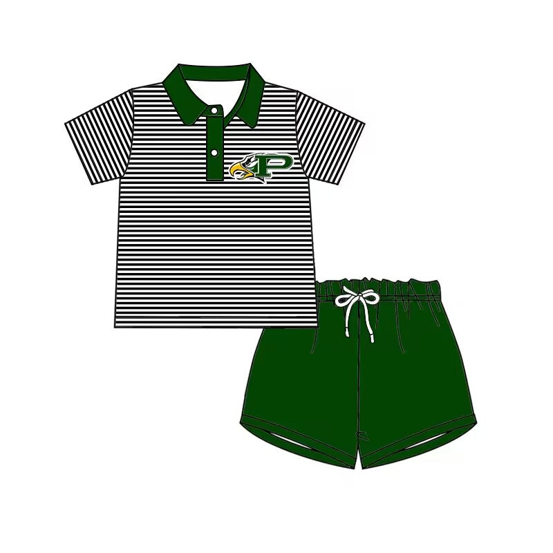 baby boy stripes short sleeves shirt green shorts team set