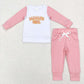 GLP1075 Baby Kids Long Sleeves Embroidery Mama's Girl Shirt Pocket Pink Pants Cotton Set