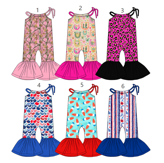 ( Moq 5 Each Style ) Sibling Baby Girls Kids Sleeveless Flower Leopard Ruffle Pants Jumpsuits