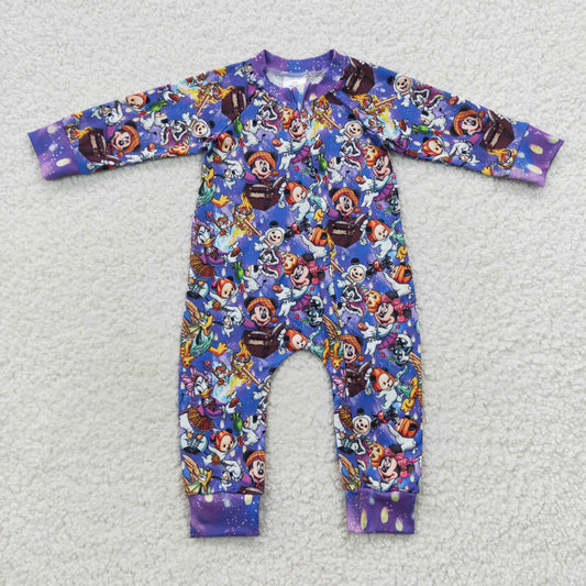 LR0487 Baby Girl Long Sleeves Purple Halloween Pumpkin One Piece Romper