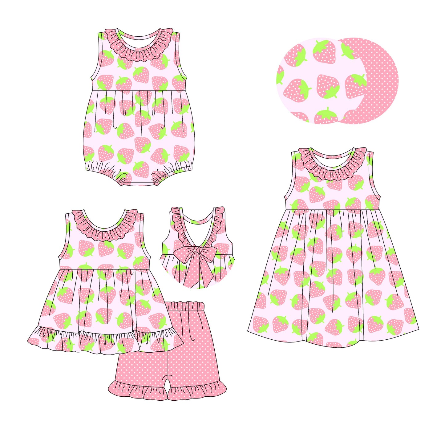 Baby Girl Sleeveless Ruffle Strawberry Sibling Romper Dress Set ( Moq 5 Each Style ) 3.3
