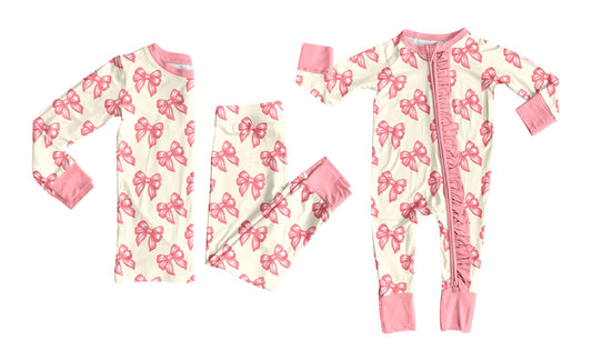 ( Moq 5 Each Style ) Baby Girl Toddler Bows Sibling Pajamas Romper Set