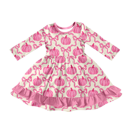 Baby Girl Long Sleeves Pumpkin Bows Pink Dress