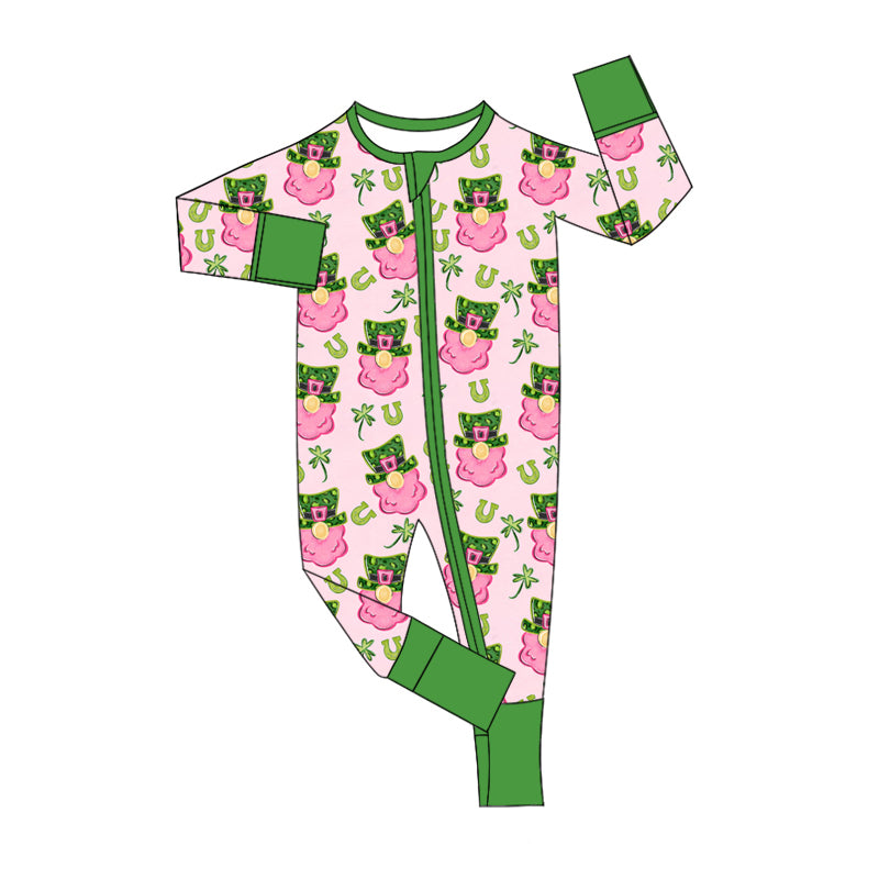 Baby Girl Infant Long Sleeves St. Patrick Hat Zipper Romper Moq 5