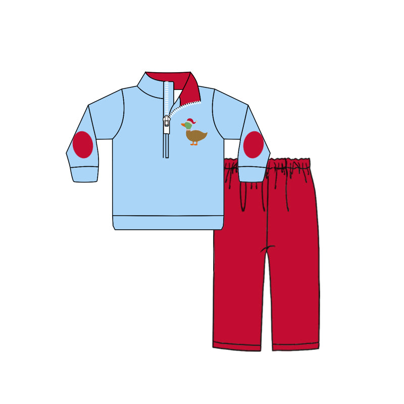 Baby Boy Long Sleeves Bird Print Zipper Shirt Red Pants Hunting Clothes Set Moq 5