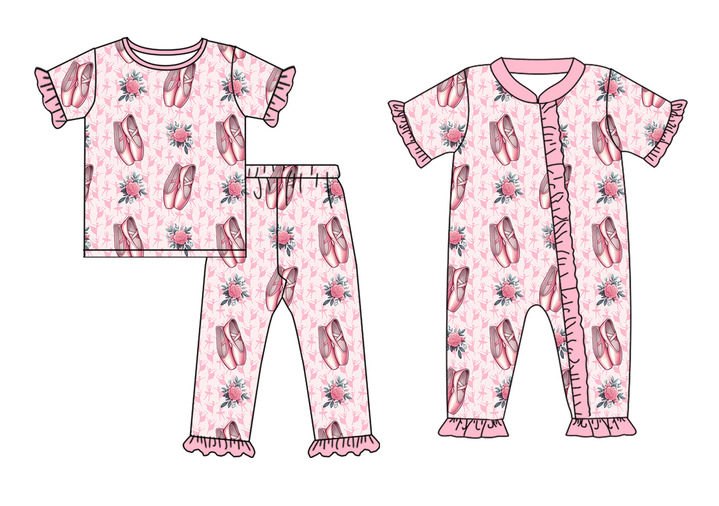 Baby Girl Dance Flower Sibling Matching Romper Set ( Moq 5 Each Design )