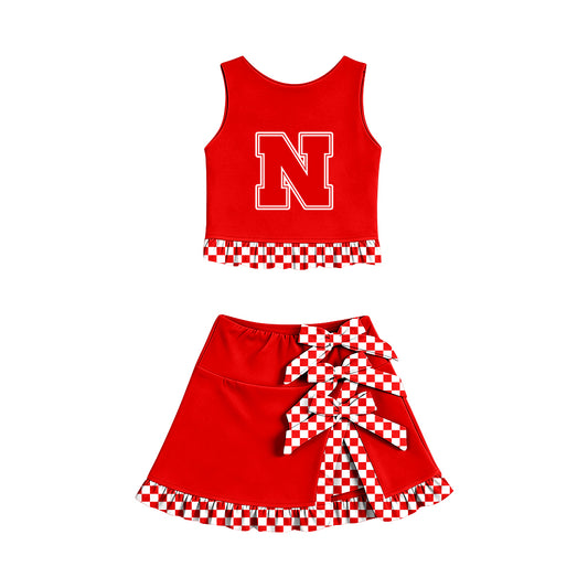 ( Moq 5 ) Baby Girls Kids Sleeveless Vest Bows Skirt Shorts Team Set Cheer Clothes