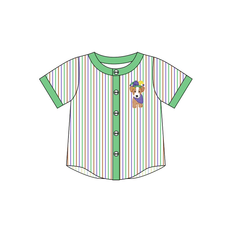 Baby Boy Short Sleeves Stripes Dog Print Buttons Mardi Gras Shirt Moq 5