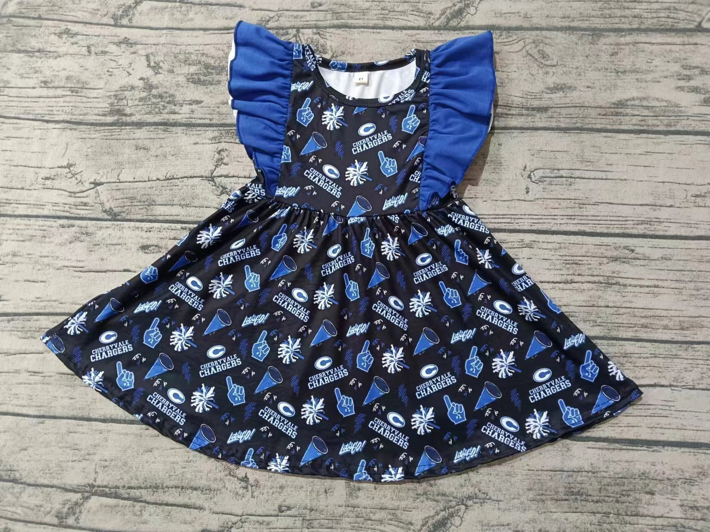 Baby Girl Toddler Short Sleeves Team Blue Knee Length Dress Moq 5