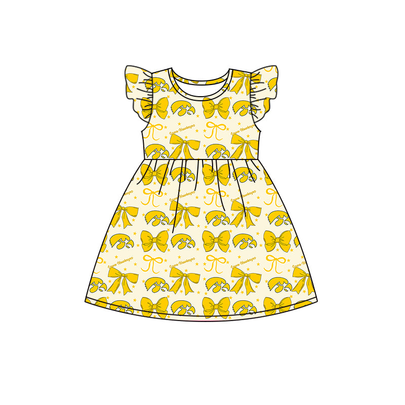 ( Moq 5 each style ) Baby Girl Toddler Team Yellow Bows Sibling Dress Set