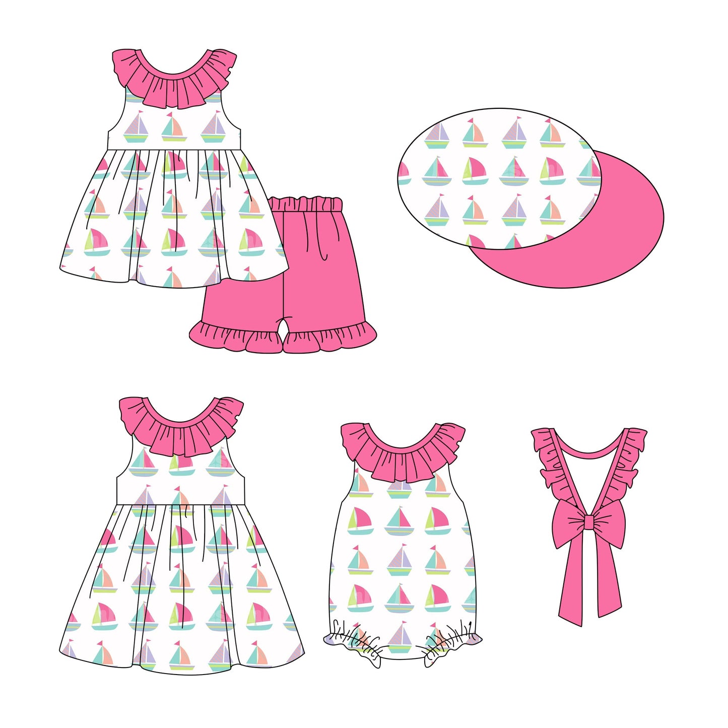 Baby Girl Howdy Boats Summer Sibling Romper Dress Set ( Moq 5 Each Style ) 3.10