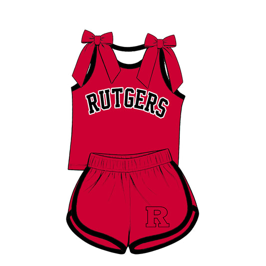 ( Moq 5 ) Baby Girls Kids Sleeveless Bows Shirt Shorts Team Set Cheer Clothes