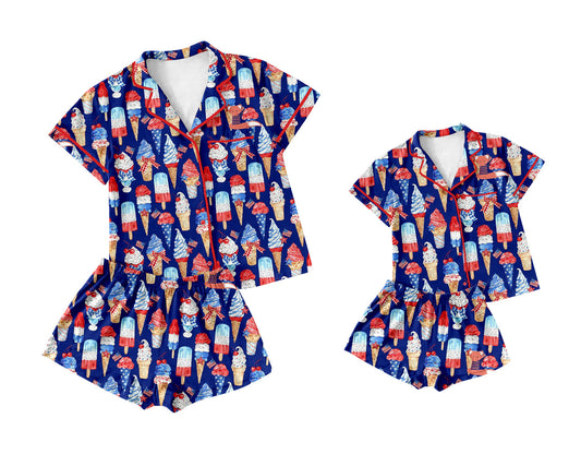 Baby Girl Adult Women Popsicles Sibling July 4th Pajamas Set ( Moq 5 Each Style ) 3.5