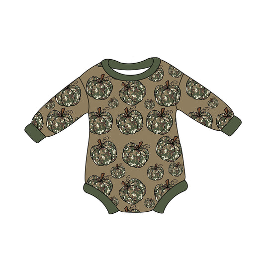 Baby Boy Infant Long Sleeves Camo Pumpkin Bubble Green Romper